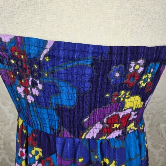 Next Size 6 Multi Color Floral Print Strapless Maxi Dress Smocked Bust with Tie - Picture 9 of 14